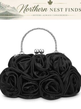 Satin Evening Clutch Woven Rose 3D Floral Formal Wedding Party Bag